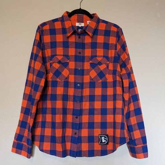 NFL Levi's Denver Broncos Blue & Orange Plaid Flannel kids XL - Picture 1 of 8
